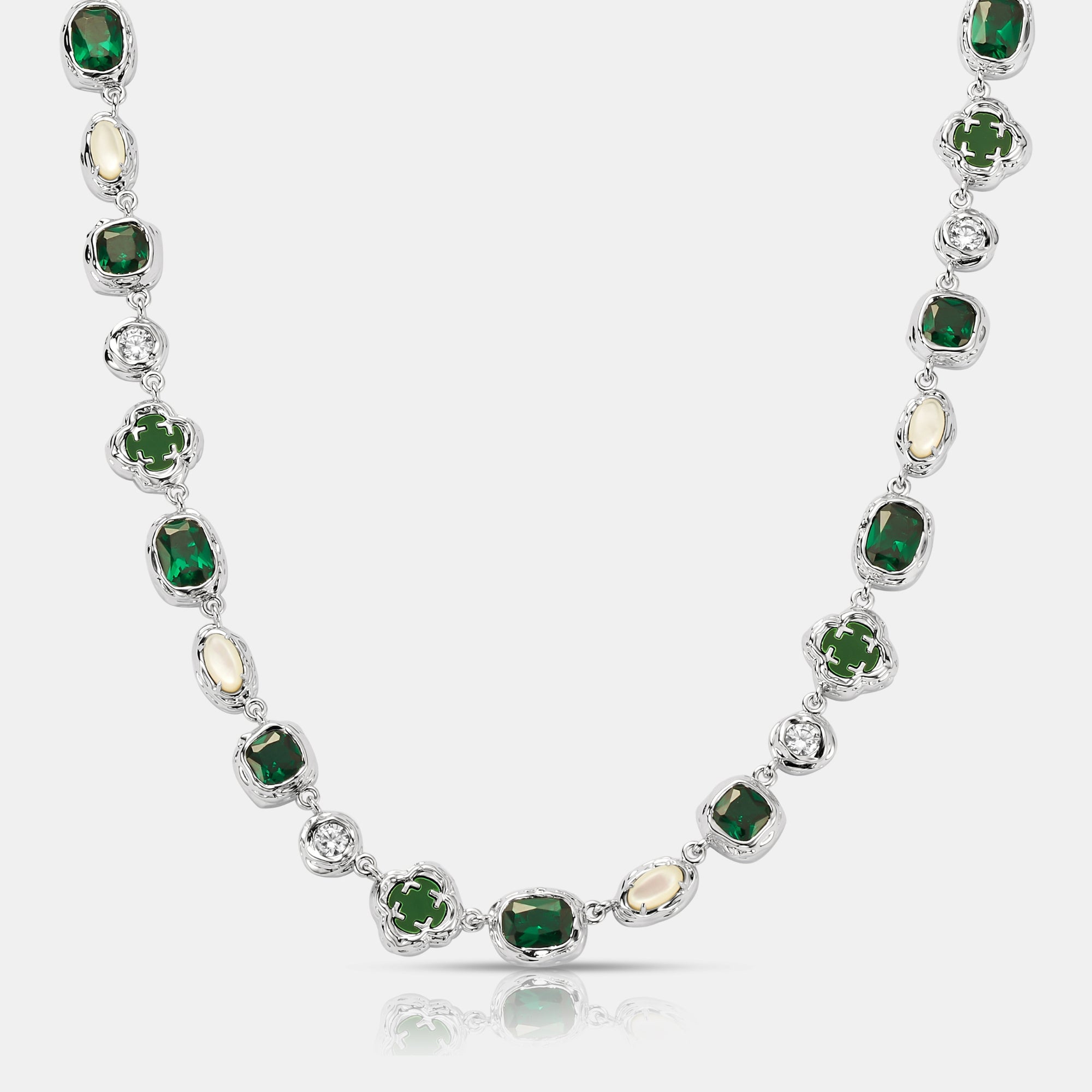 Melted Emerald Gemstone Necklace (Silver)
