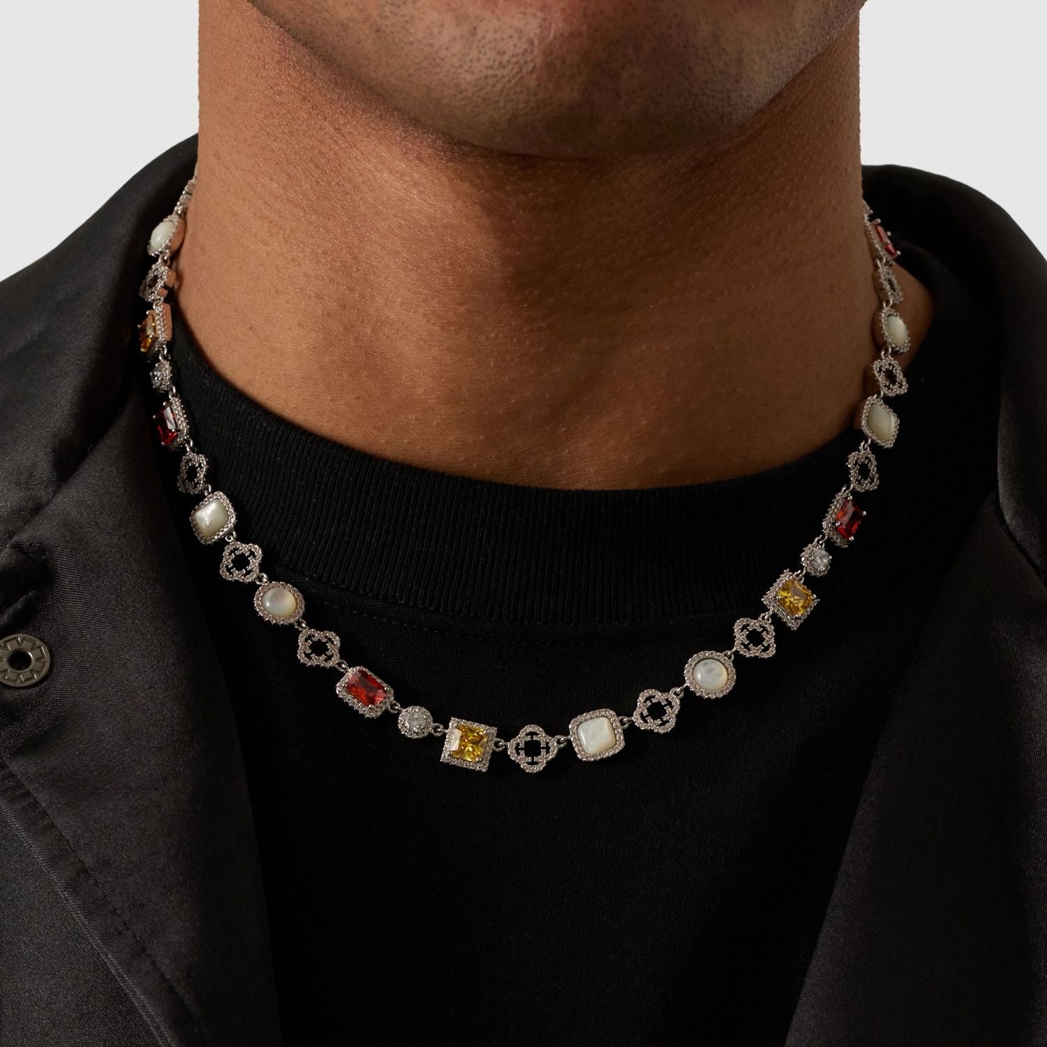 Iced Gemstone Necklace (Silver)