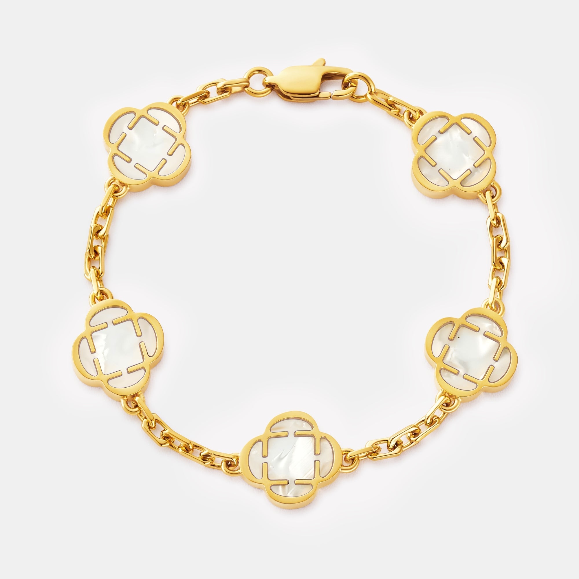 White Clover Stone Bracelet (Gold)