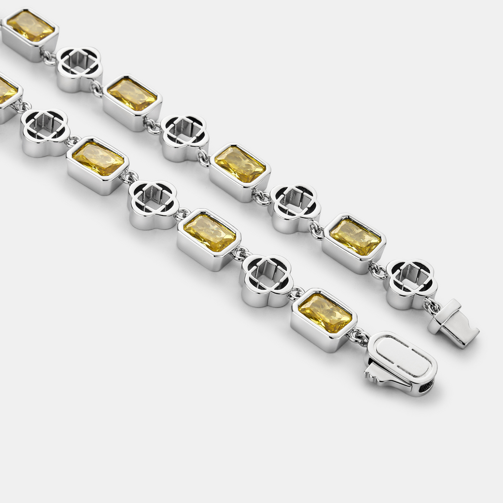 Yellow Gemstone Clover Necklace (Silver)