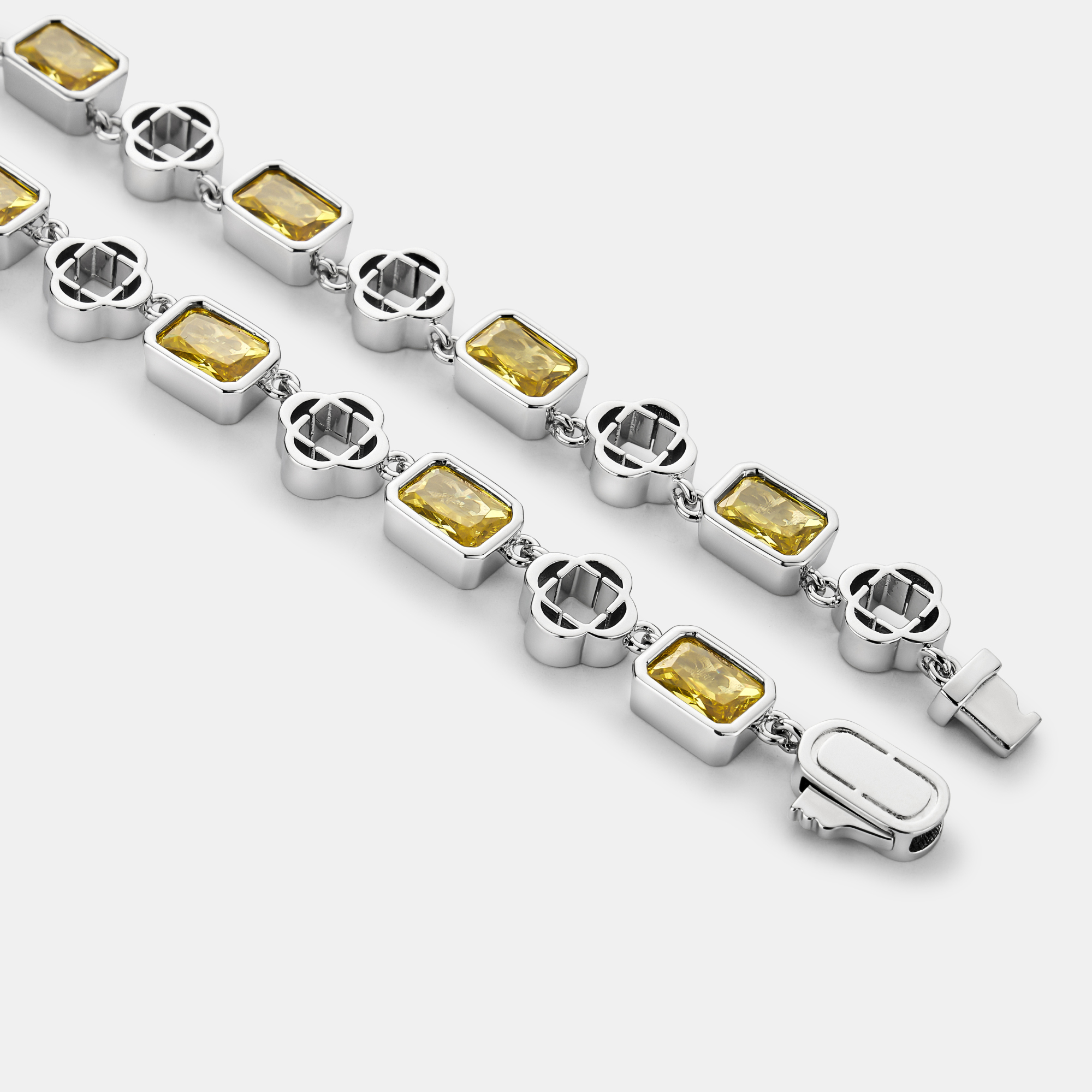 Yellow Gemstone Clover Necklace (Silver)