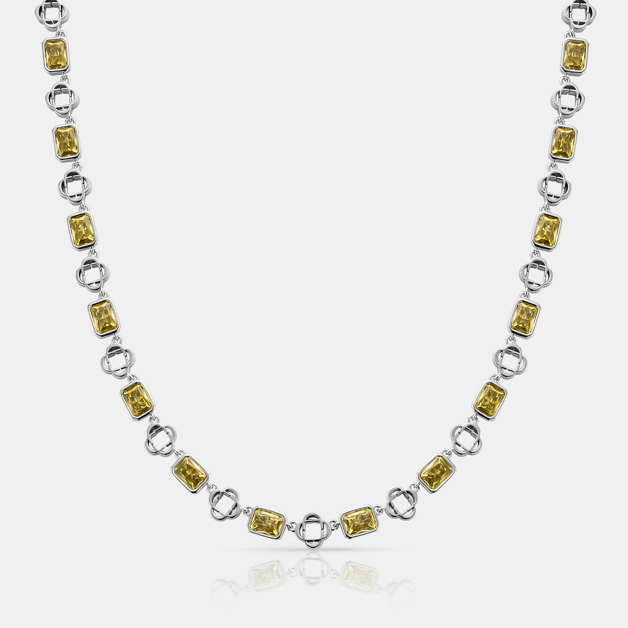 Yellow Gemstone Clover Necklace (Silver)